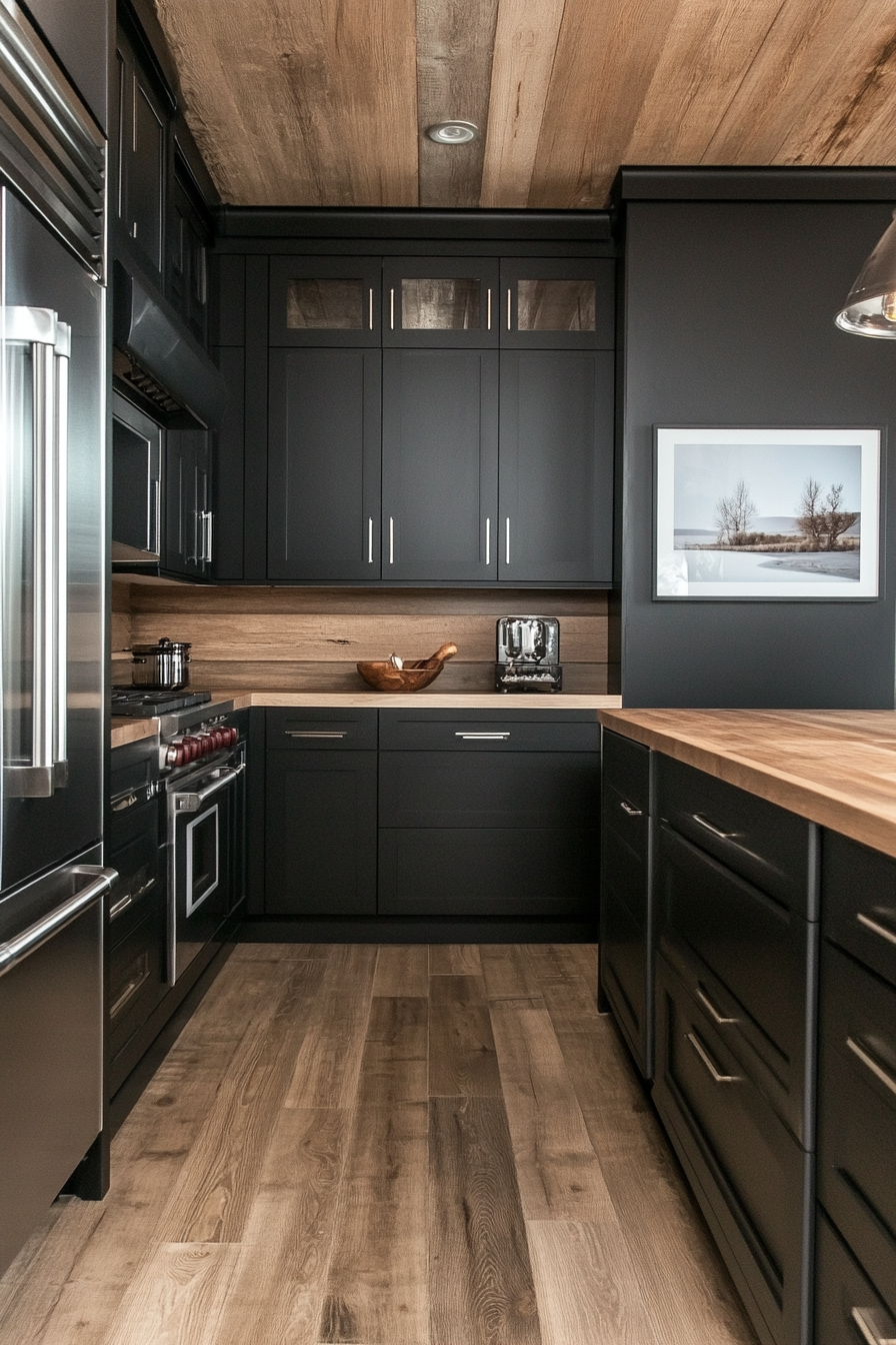 27. Matte Finish with Wood Accents (Industrial Kitchen Ideas) - Industrial Kitchen Ideas