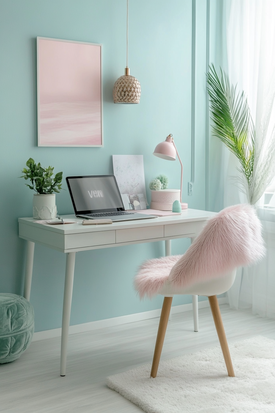 25. Pastel Dream (Home Office Bedroom Ideas) - Home Office Bedroom Ideas