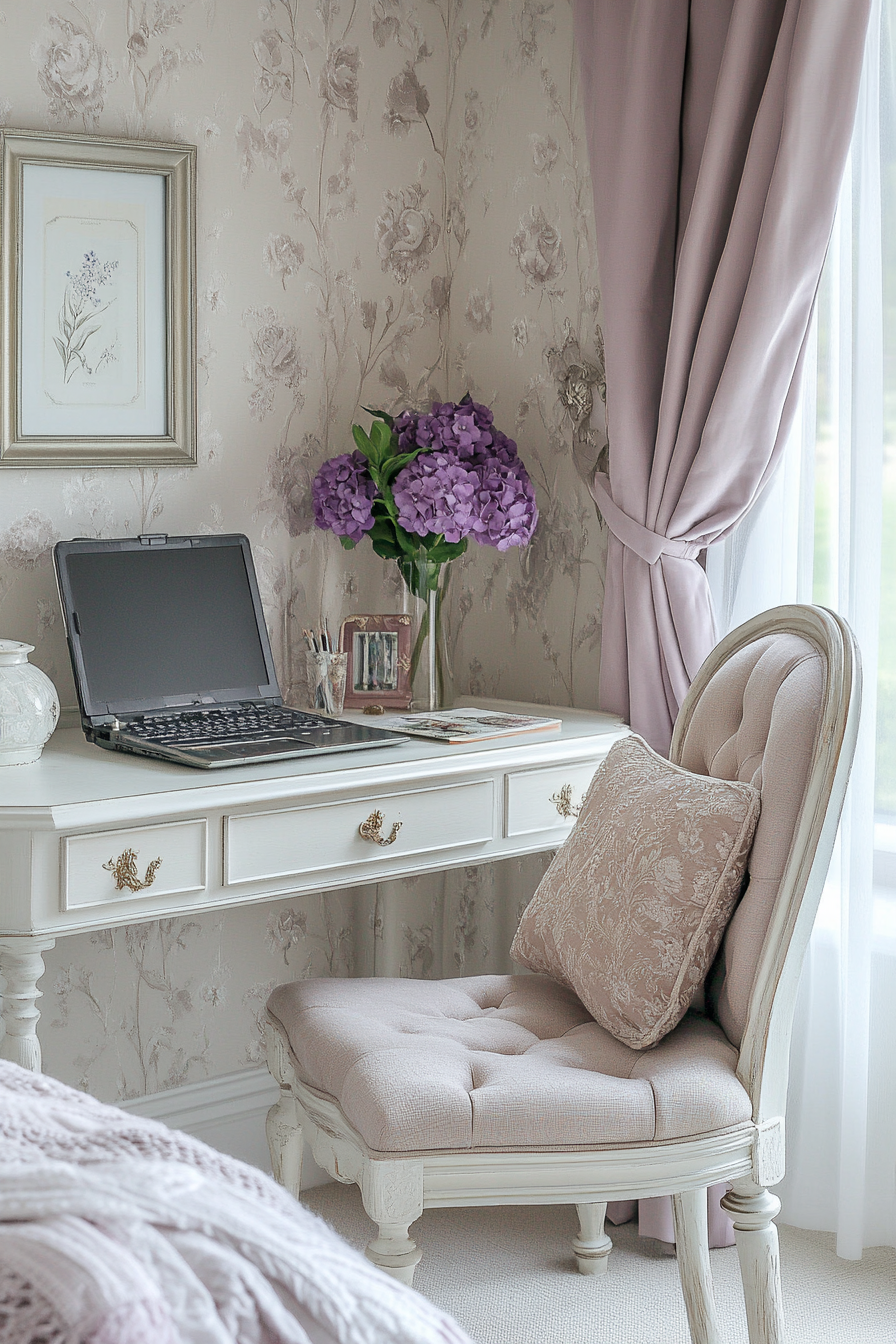 27. Feminine Chic (Home Office Bedroom Ideas) - Home Office Bedroom Ideas