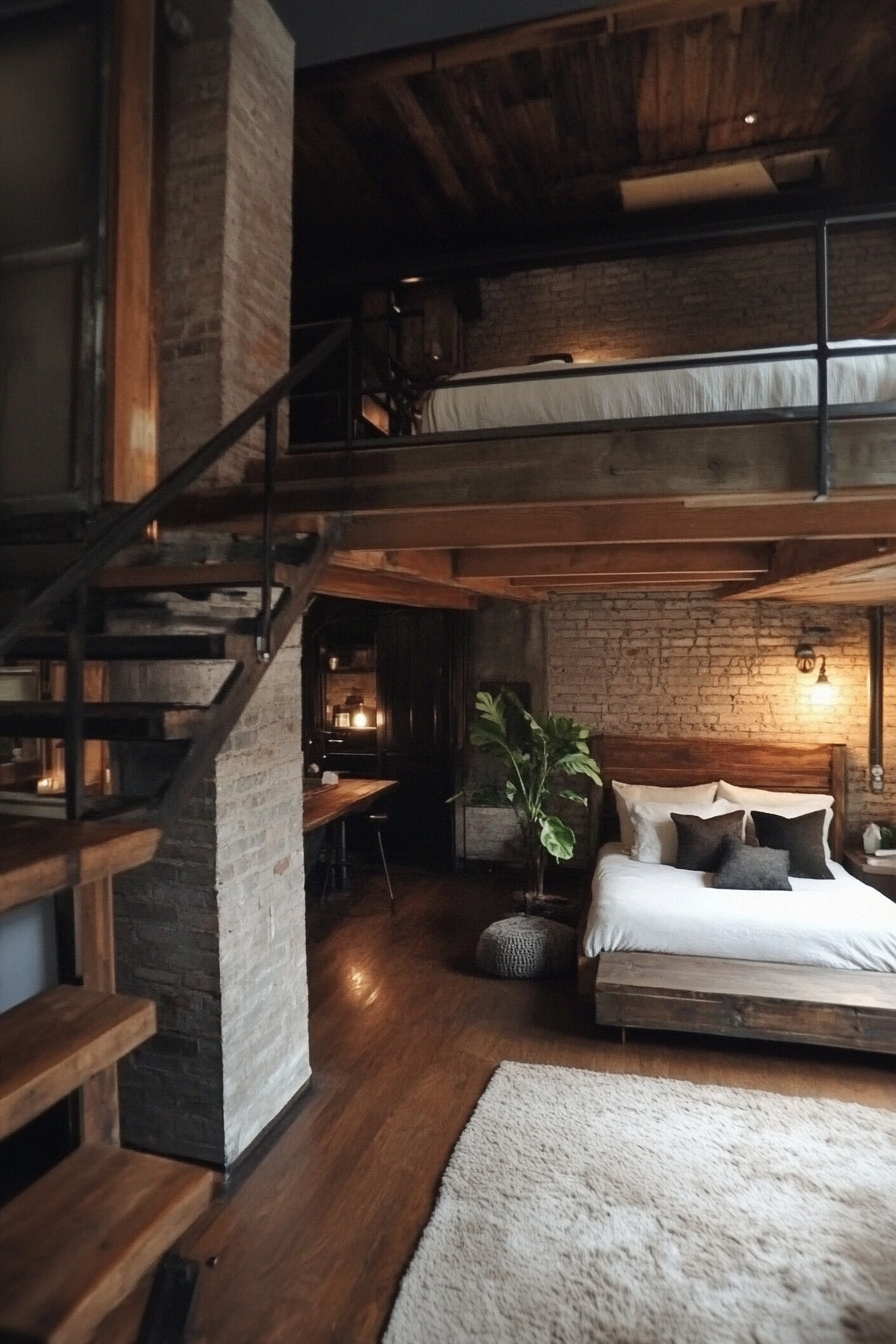 9. Farmhouse Industrial Loft (Loft Bedroom Ideas) - Loft Bedroom Ideas