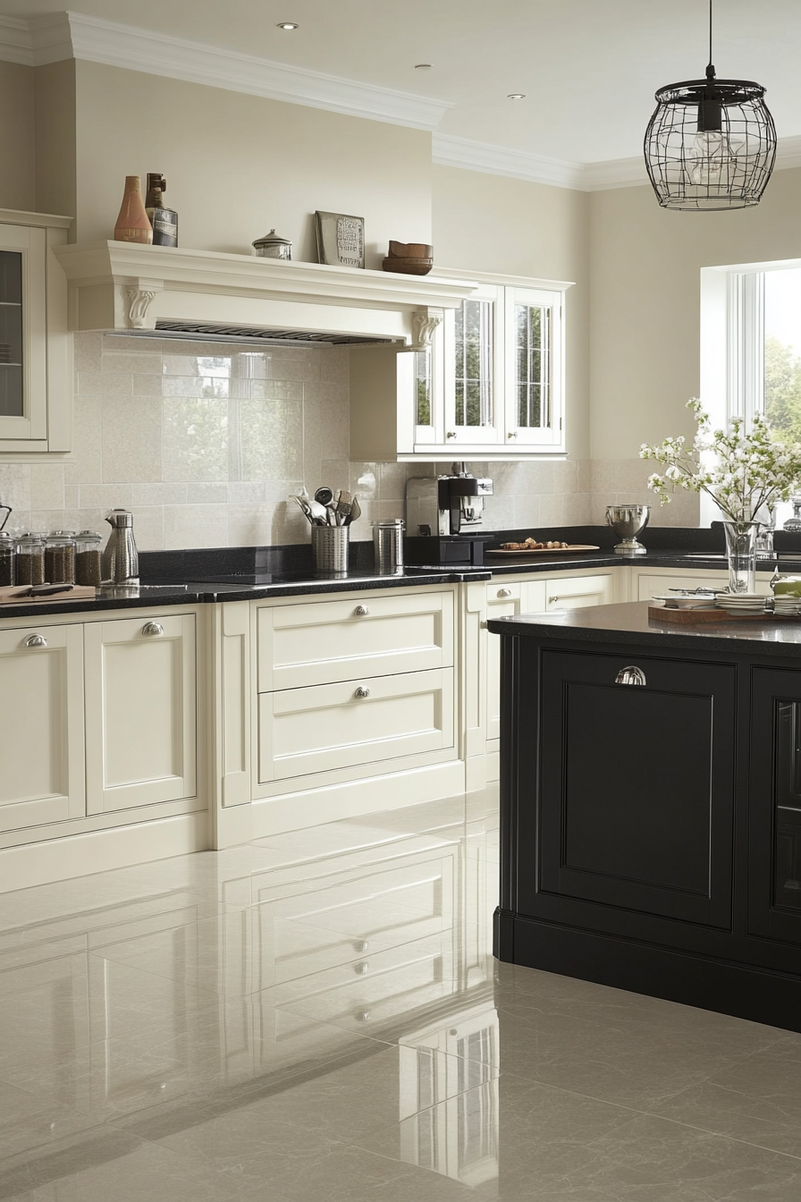 9. Cream and Charcoal Contrast (Cream Kitchen Ideas) - Cream Kitchen Ideas