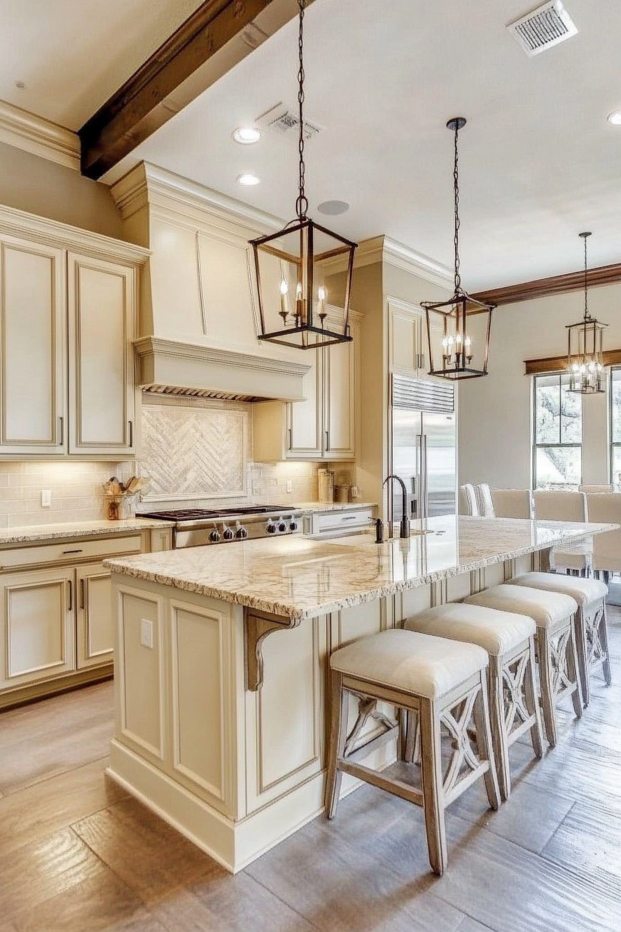 13. Transitional Cream Elegance (Cream Kitchen Ideas) - Cream Kitchen Ideas