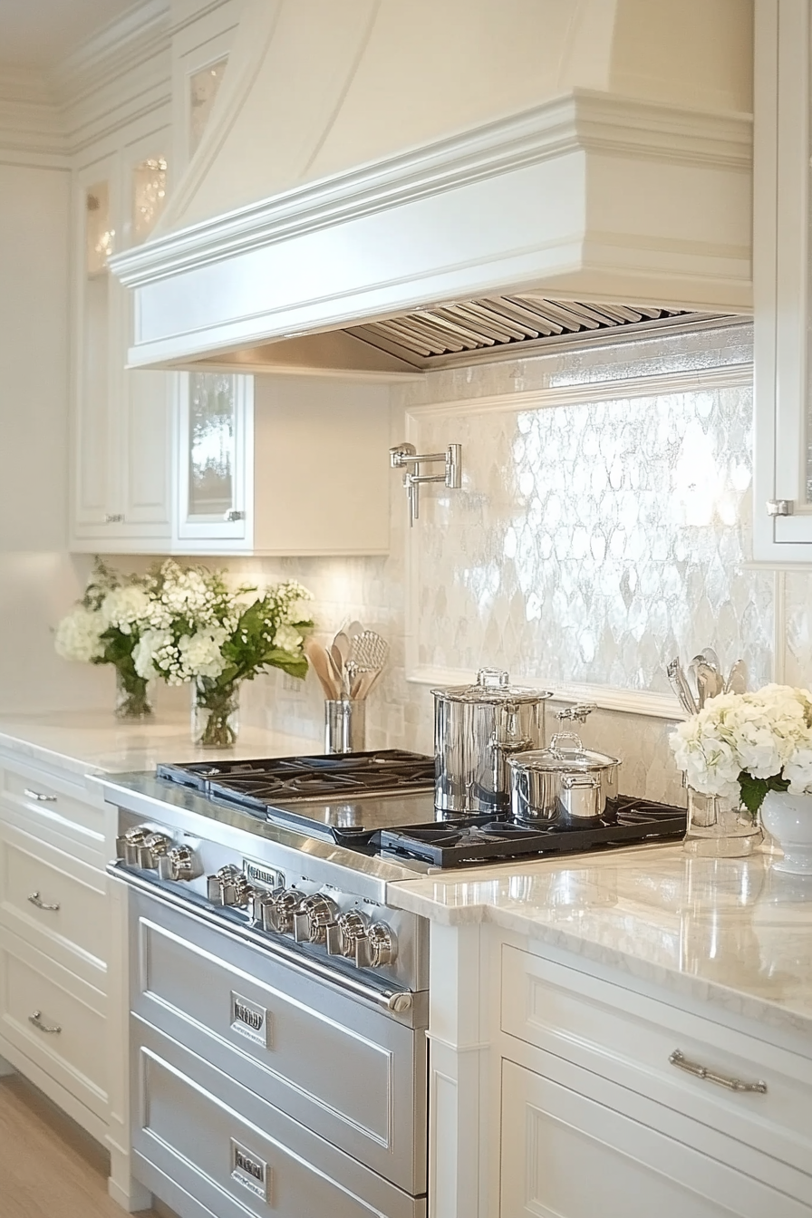 19. Glamorous Cream and Silver (Cream Kitchen Ideas) - Cream Kitchen Ideas
