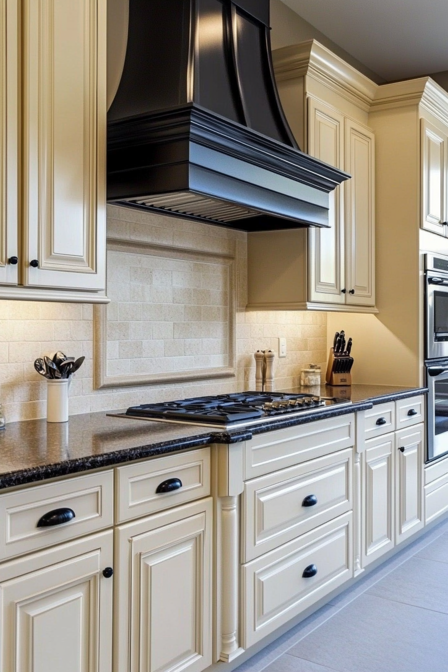 20. Bold Cream and Black (Cream Kitchen Ideas) - Cream Kitchen Ideas