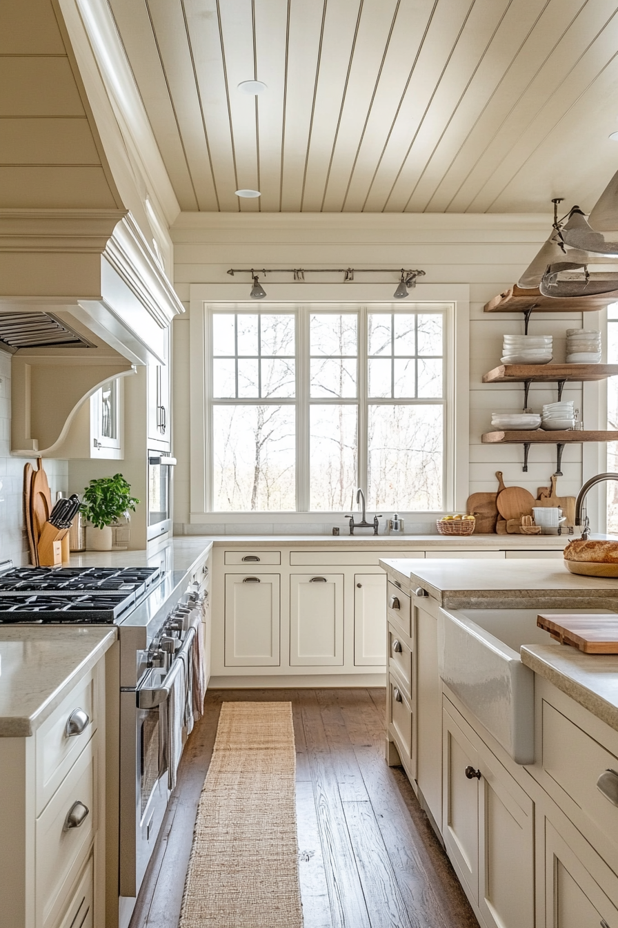 23. Farmhouse Cream with Shiplap (Cream Kitchen Ideas) - Cream Kitchen Ideas