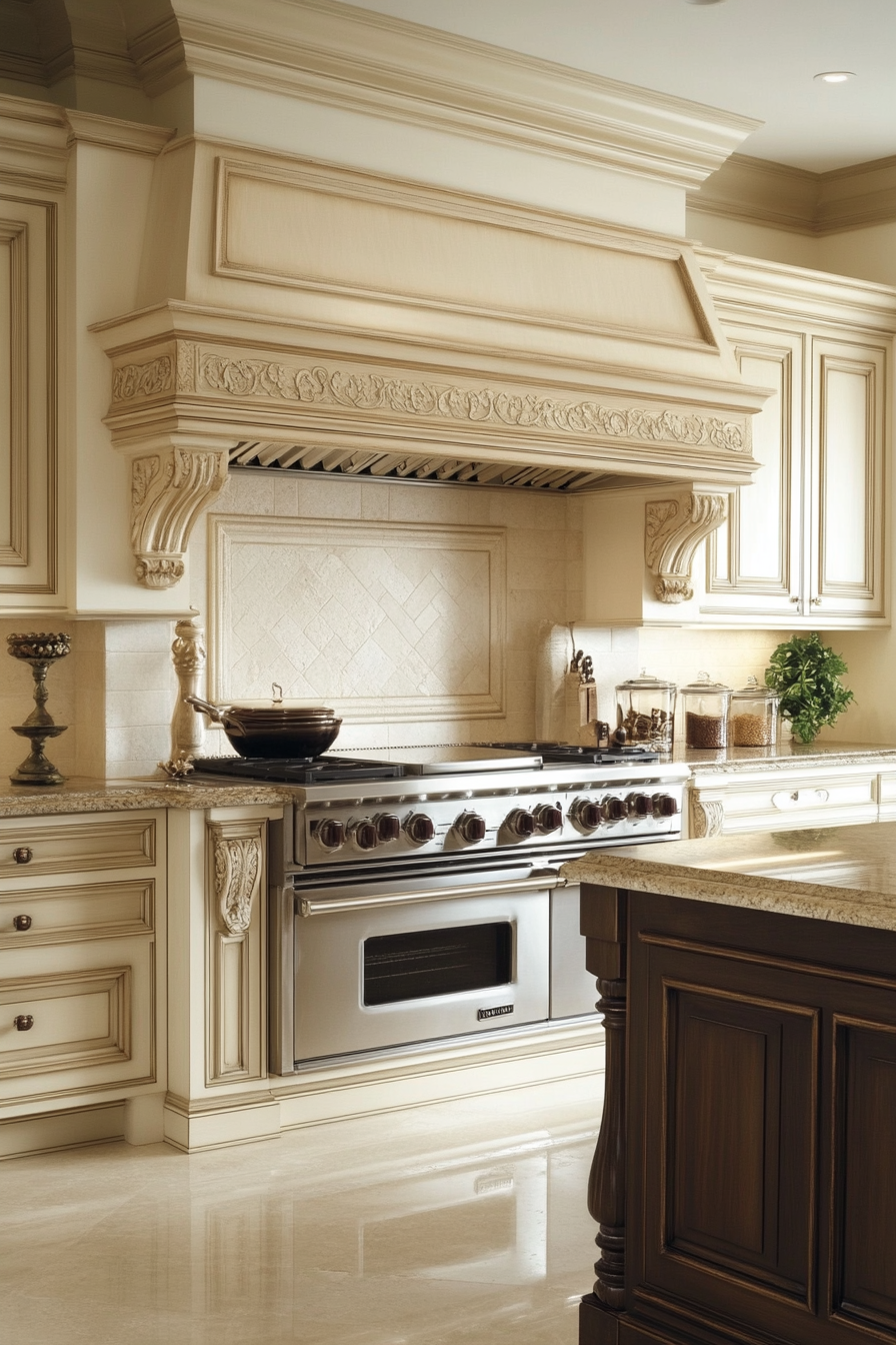 25. Luxury Cream with Dark Wood (Cream Kitchen Ideas) - Cream Kitchen Ideas