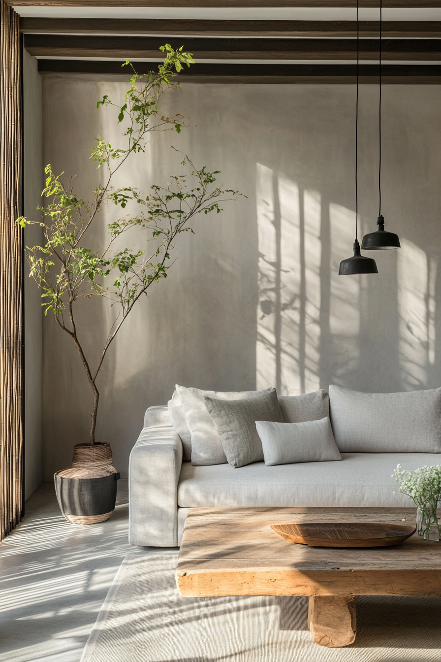 23. Zen Garden Retreat (Light Gray Living Room Ideas) - Light Gray Living Room Ideas