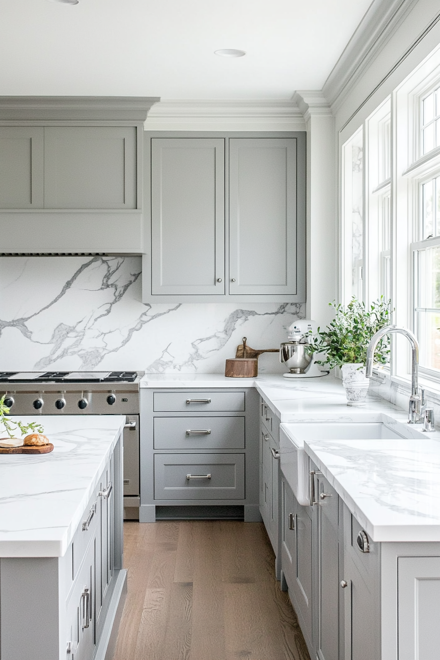 7. Marble Accents (Grey And White Kitchen Ideas) - Grey And White Kitchen Ideas