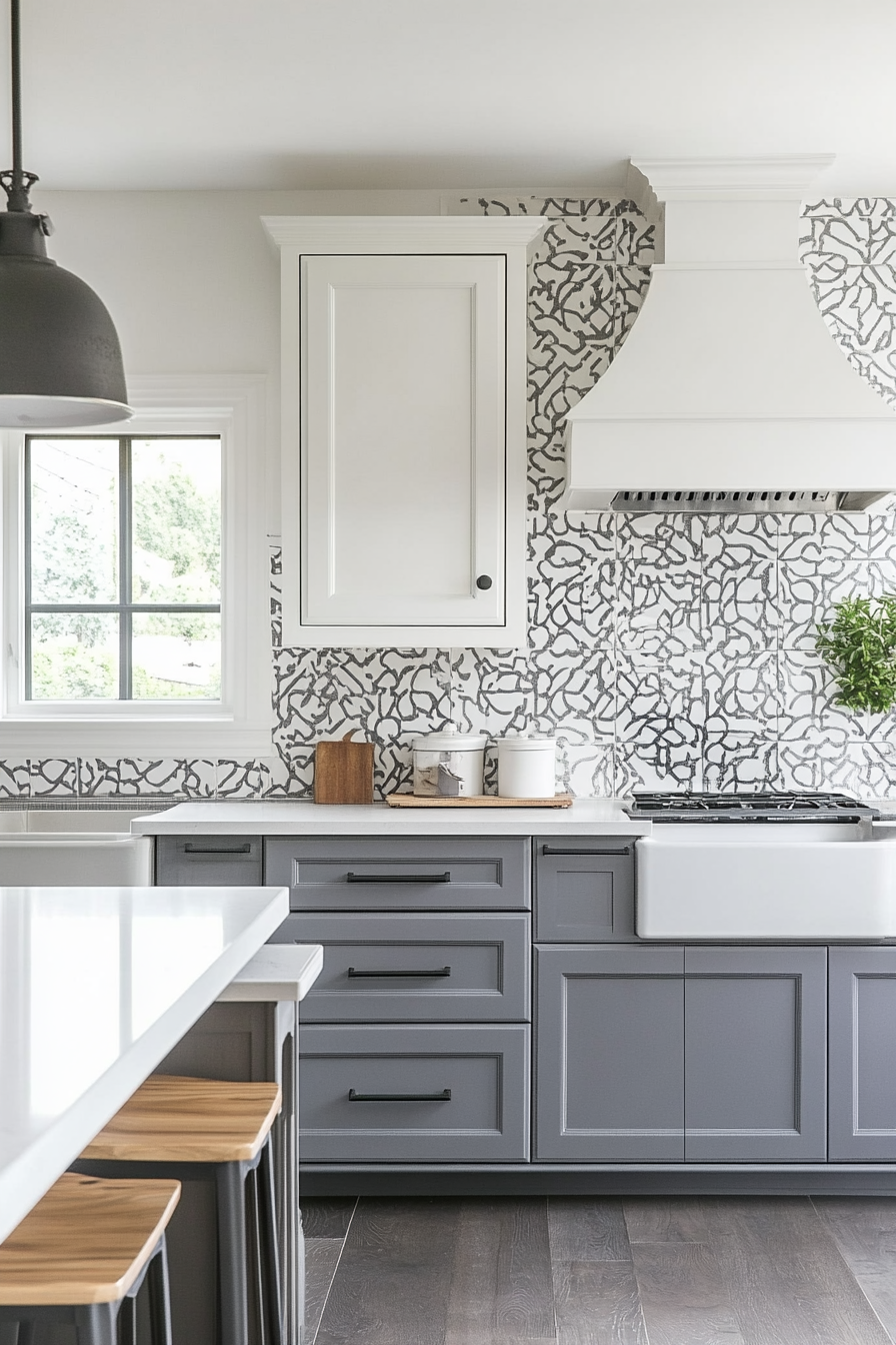 16. Patterned Backsplash (Grey And White Kitchen Ideas) - Grey And White Kitchen Ideas