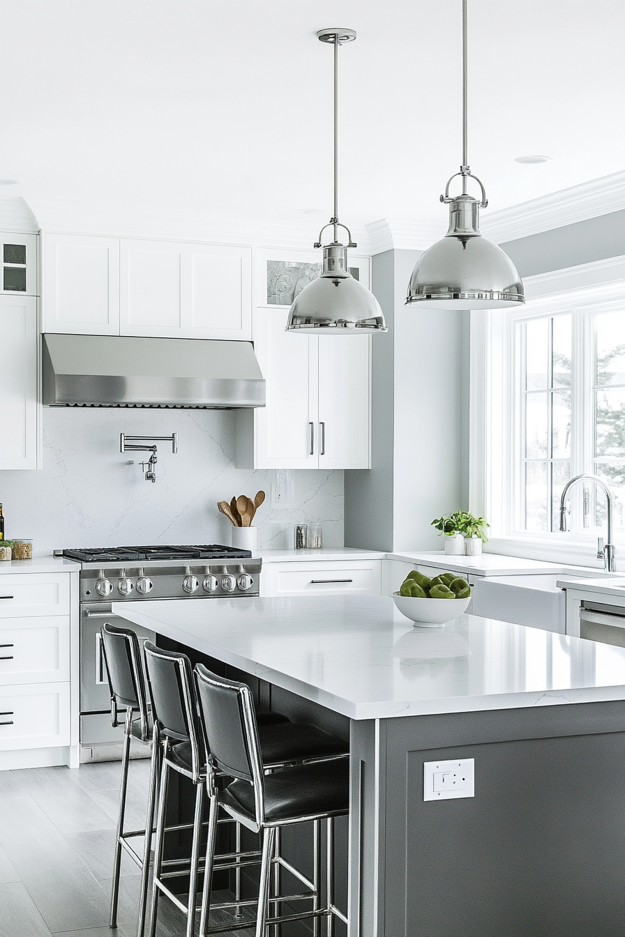 25. Statement Lighting (Grey And White Kitchen Ideas) - Grey And White Kitchen Ideas