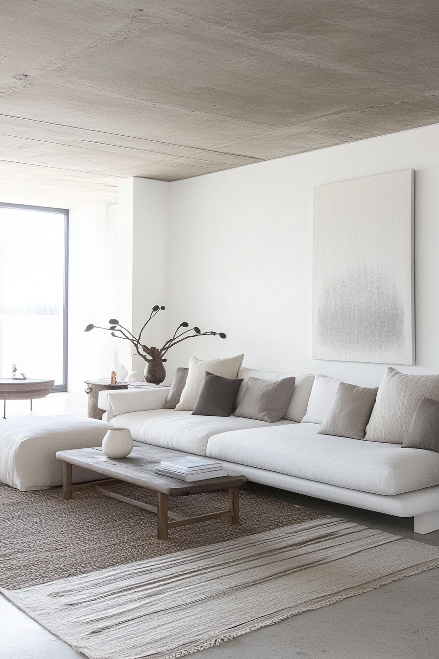 12. Crisp White with Gray Accents (Minimalist Living Room Ideas) - Minimalist Living Room Ideas