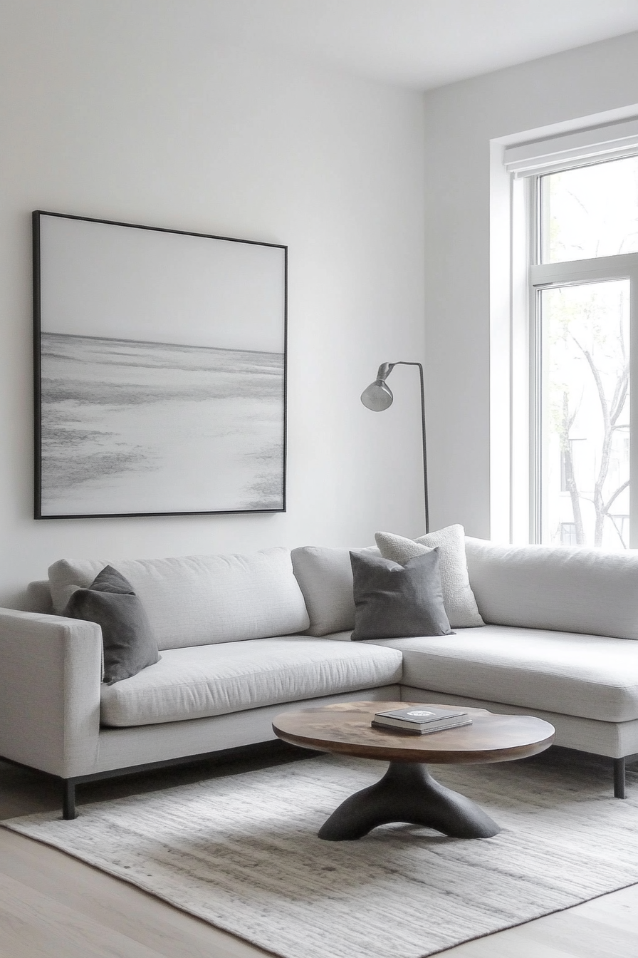 16. Cool Gray and White Contrast (Minimalist Living Room Ideas) - Minimalist Living Room Ideas