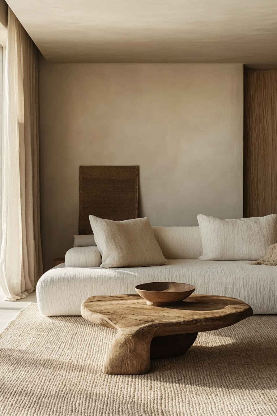 17. Warm Wood with Soft Linen (Minimalist Living Room Ideas) - Minimalist Living Room Ideas