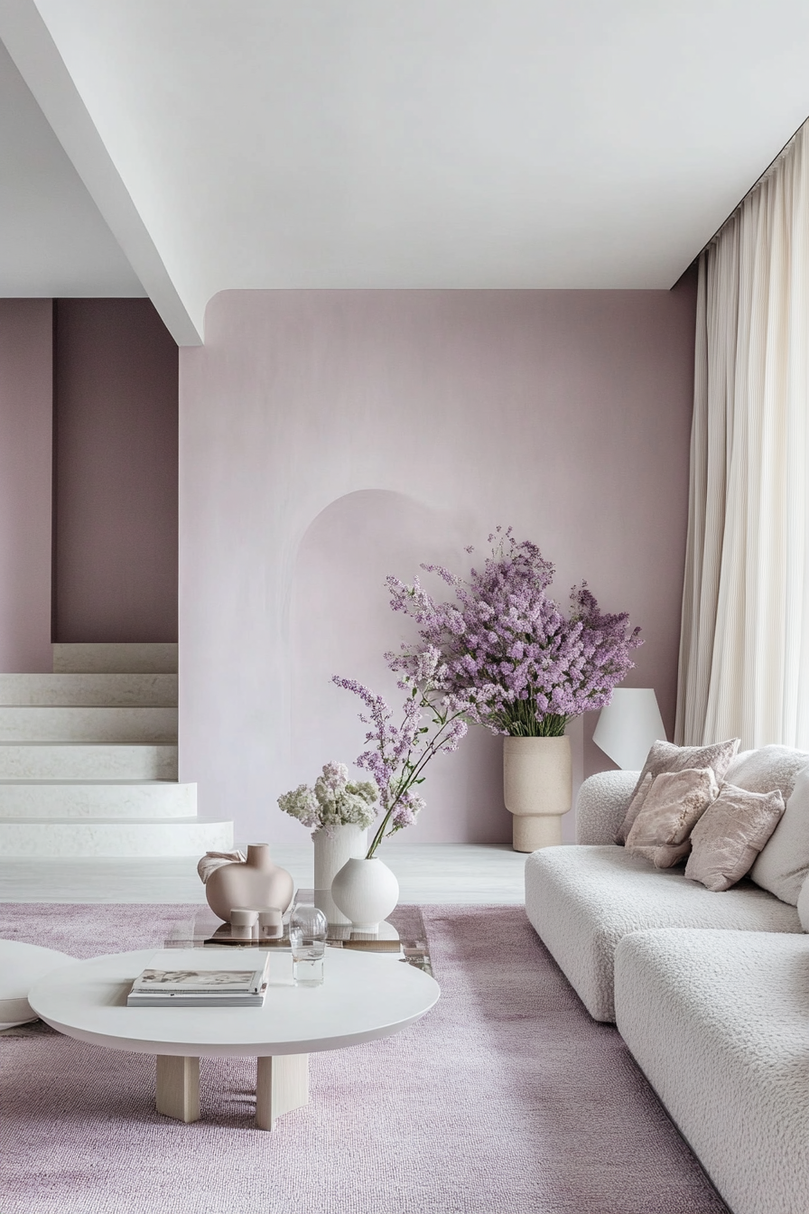 20. Muted Lavenders and Whites (Minimalist Living Room Ideas) - Minimalist Living Room Ideas