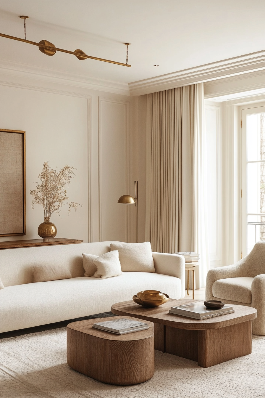 23. Classic Beige with Brass Accents (Minimalist Living Room Ideas) - Minimalist Living Room Ideas