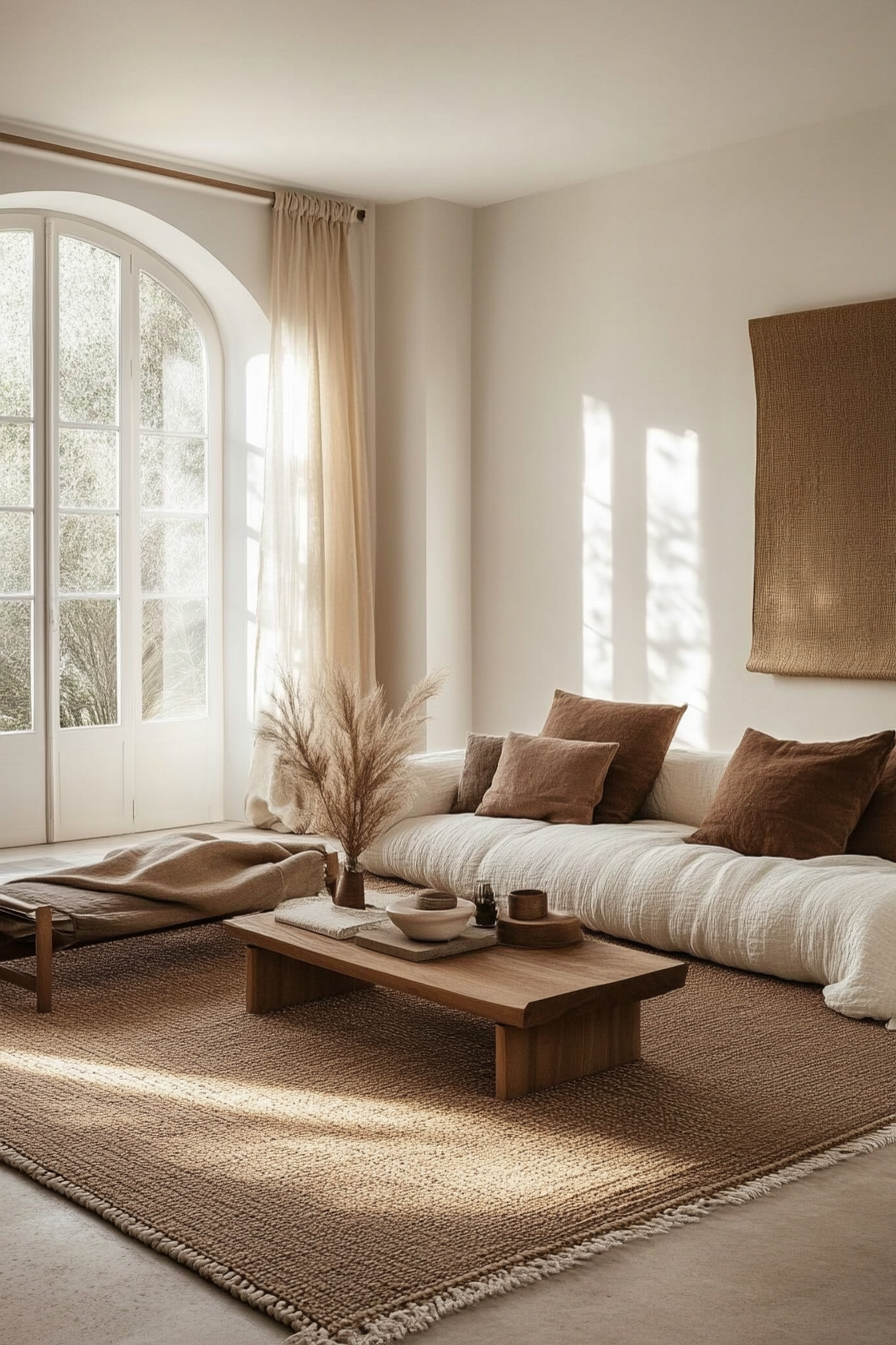 25. Rich Brown and Linen Tones (Minimalist Living Room Ideas) - Minimalist Living Room Ideas