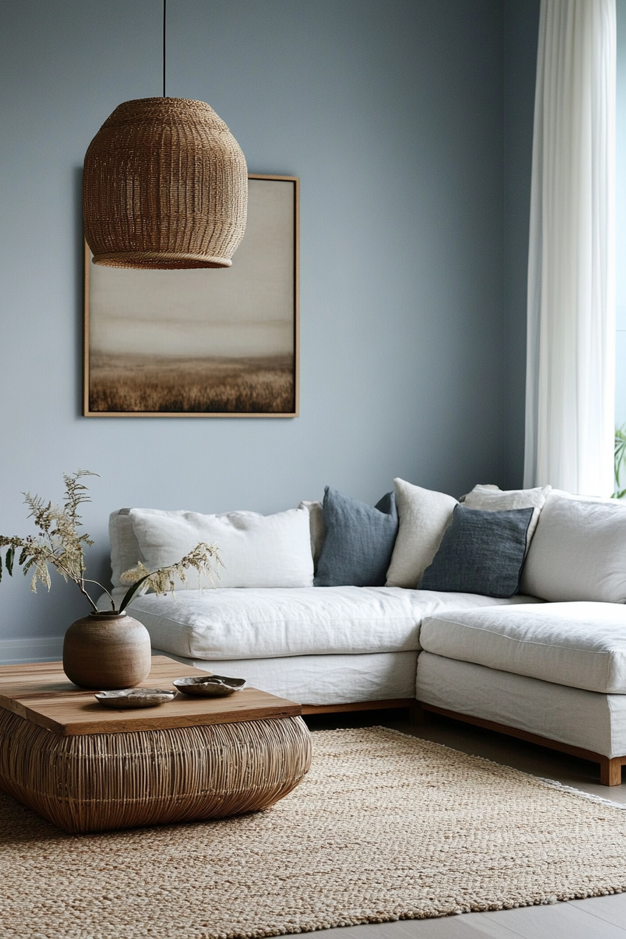 27. Steel Blue with Natural Textures (Minimalist Living Room Ideas) - Minimalist Living Room Ideas