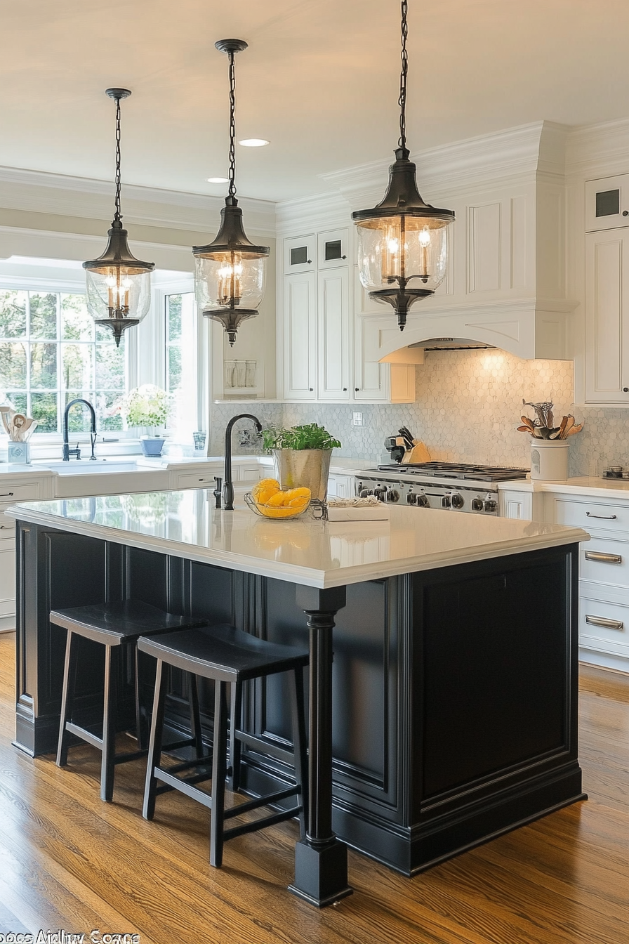 11. Black Island with White Surrounding (White And Black Kitchen Ideas) - White And Black Kitchen Ideas