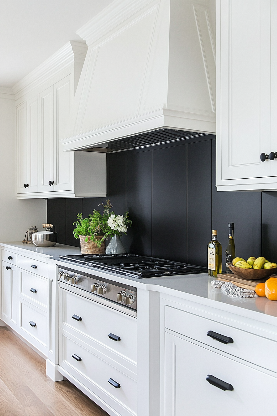 14. Black Backsplash with White Cabinets (White And Black Kitchen Ideas) - White And Black Kitchen Ideas