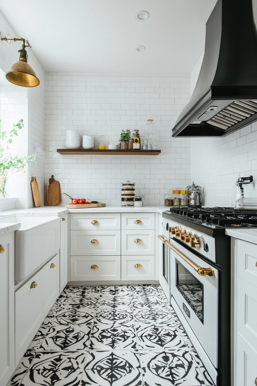 24. Black and White Geometric Tiles (White And Black Kitchen Ideas) - White And Black Kitchen Ideas