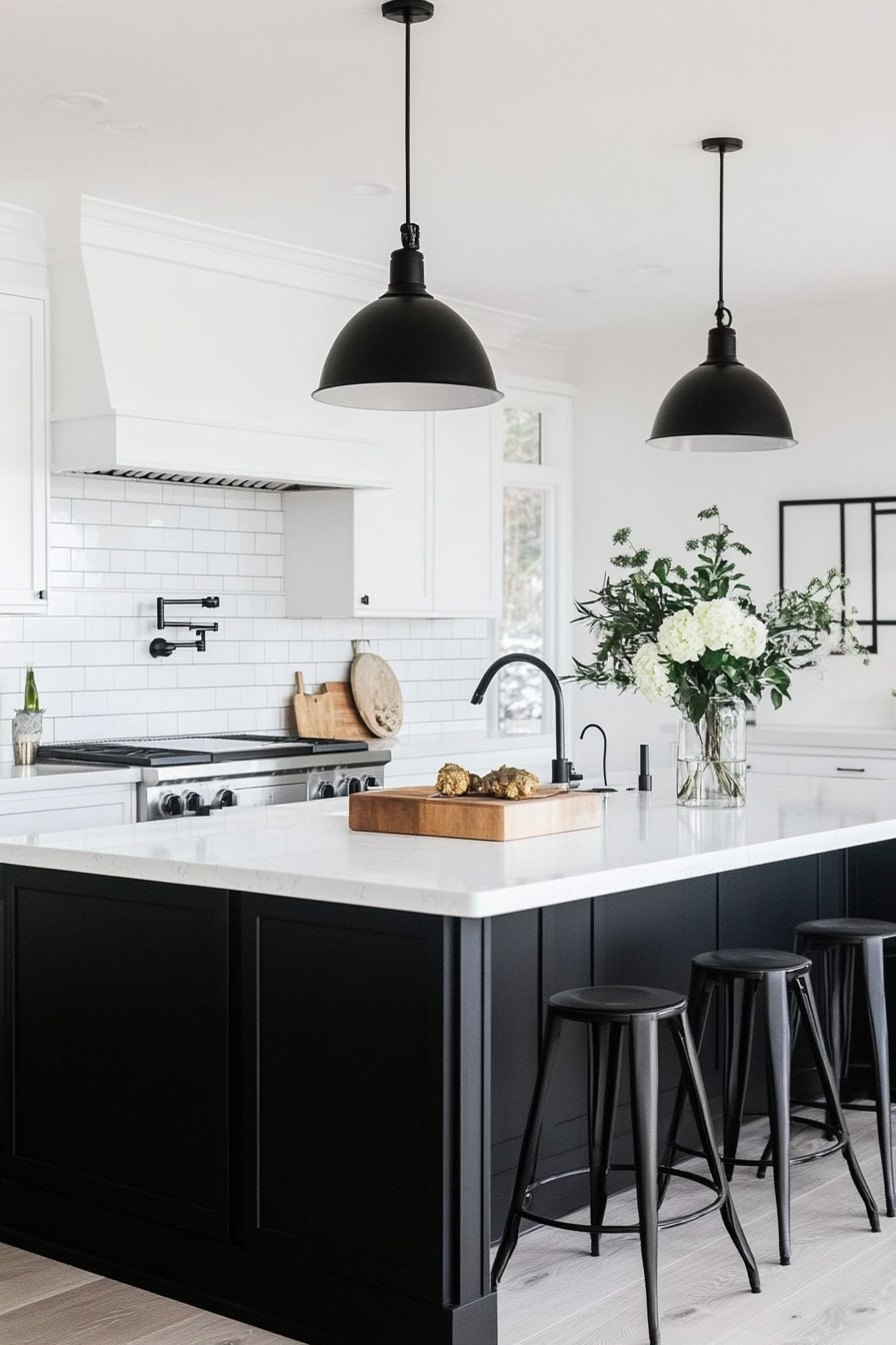 26. Monochrome with a Pop of Color (White And Black Kitchen Ideas) - White And Black Kitchen Ideas