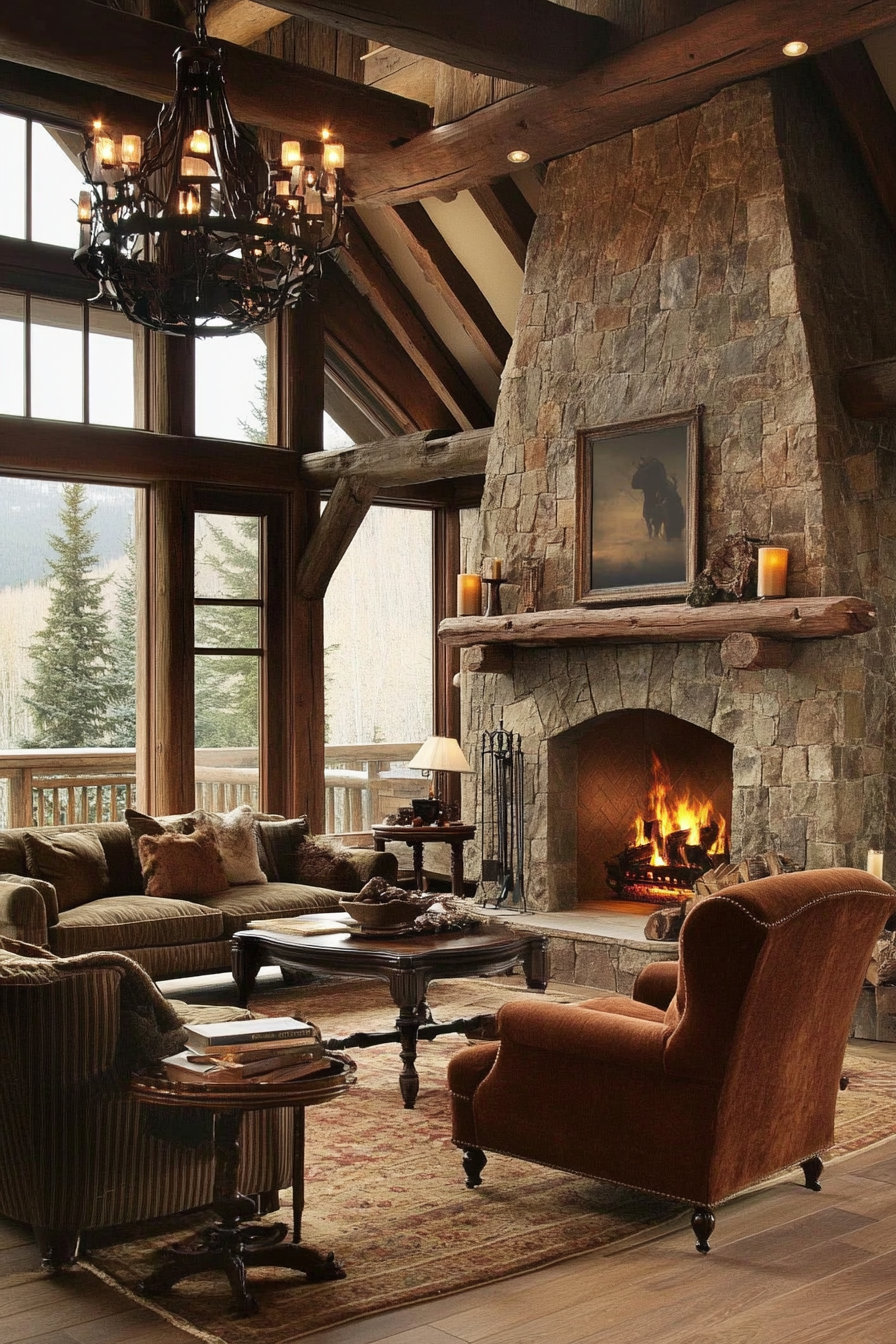 3. Rustic Lodge (Living Room Ideas With Fireplace) - Living Room Ideas With Fireplace