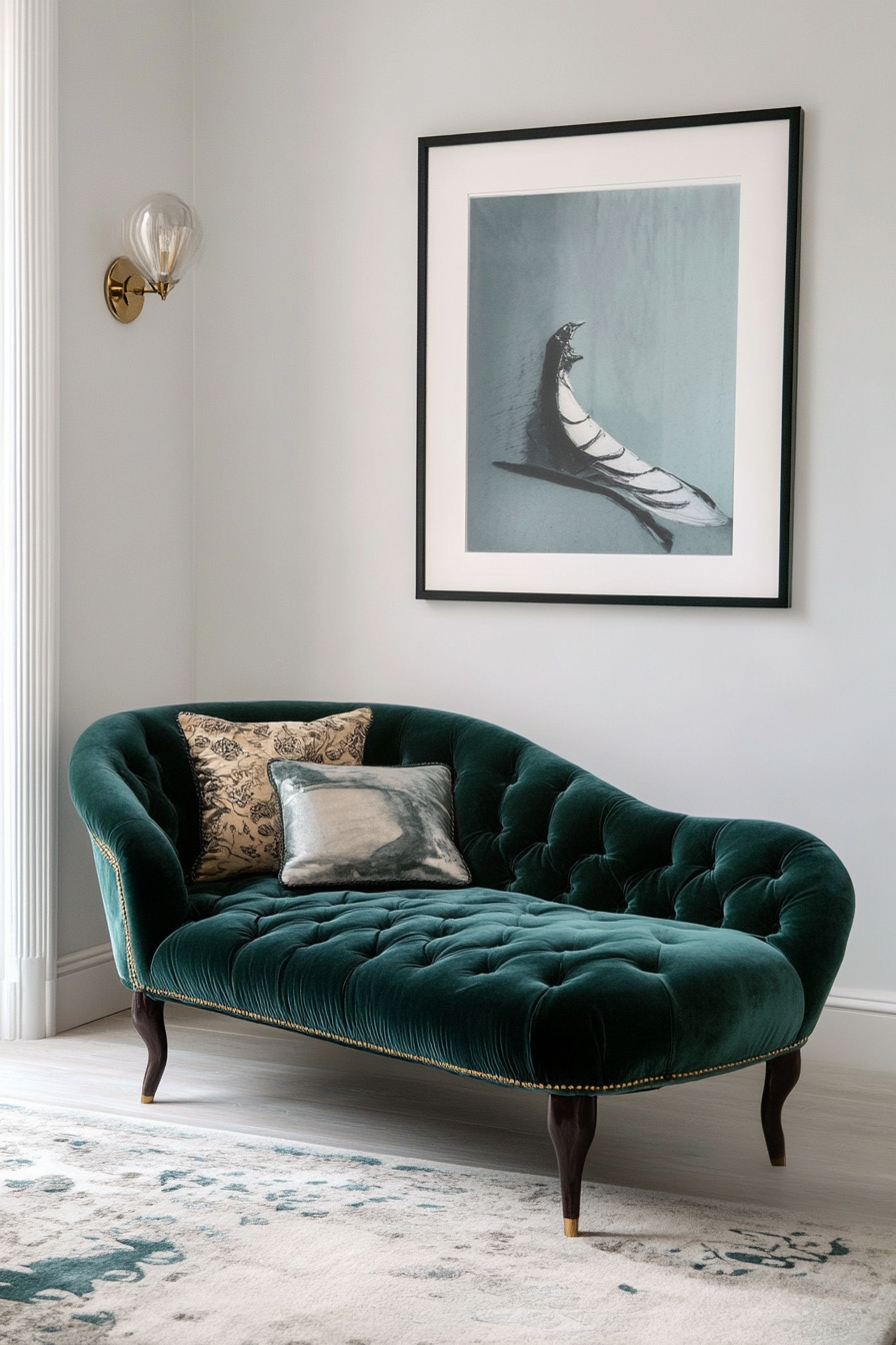 5. Art Deco Chaise Lounge in Emerald Green (Sofa In Bedroom Ideas) - Sofa In Bedroom Ideas