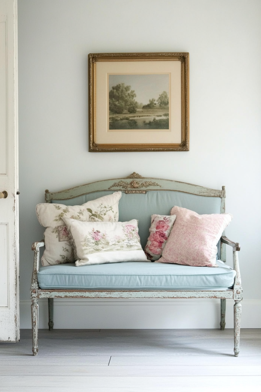 7. French Country Bench Sofa in Soft Blue (Sofa In Bedroom Ideas) - Sofa In Bedroom Ideas