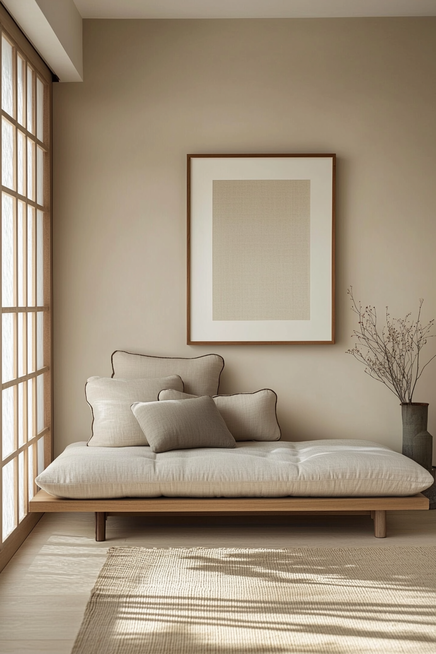 11. Japanese-Inspired Low Sofa in Taupe (Sofa In Bedroom Ideas) - Sofa In Bedroom Ideas