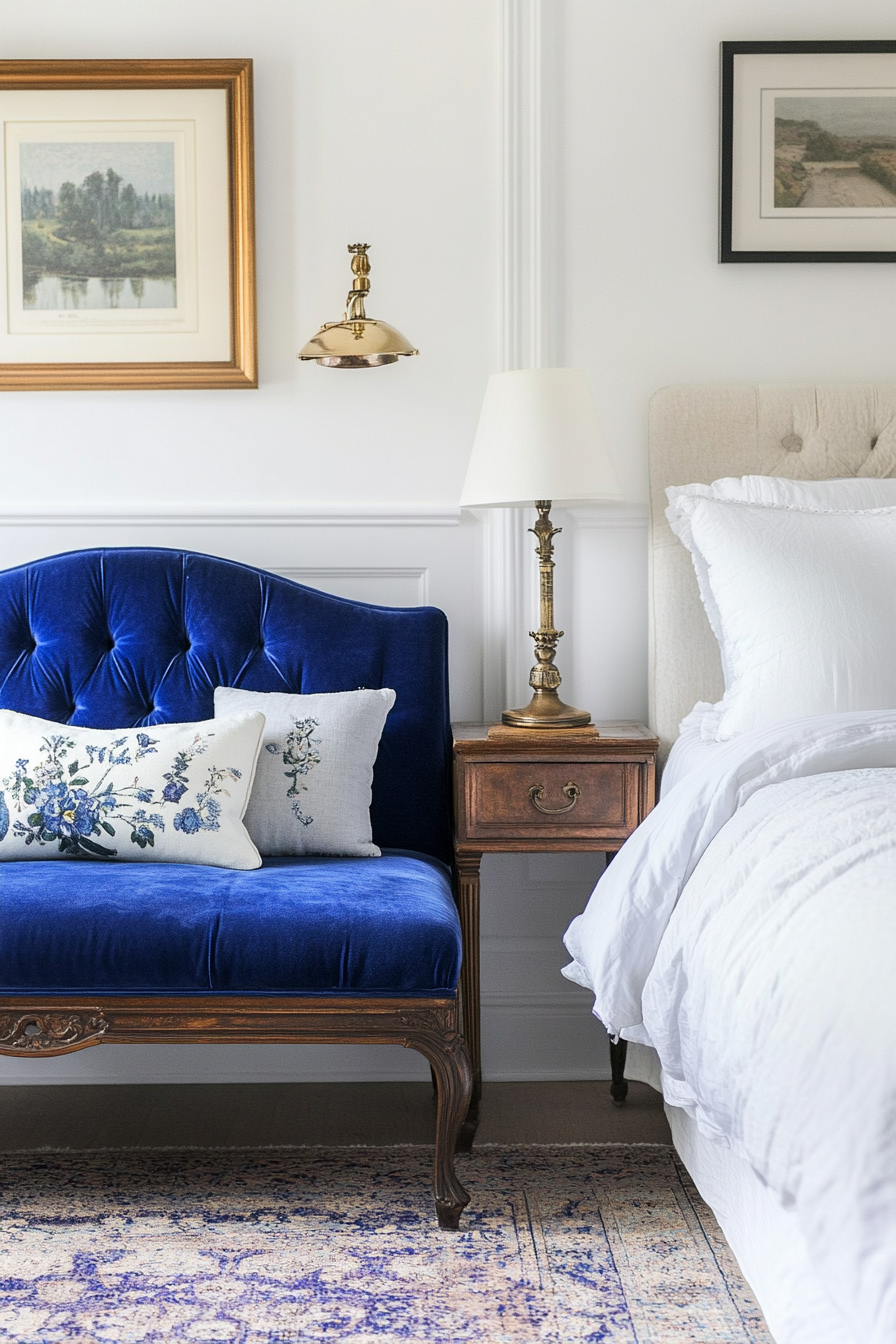 12. Glamorous Velvet Bench in Royal Blue (Sofa In Bedroom Ideas) - Sofa In Bedroom Ideas