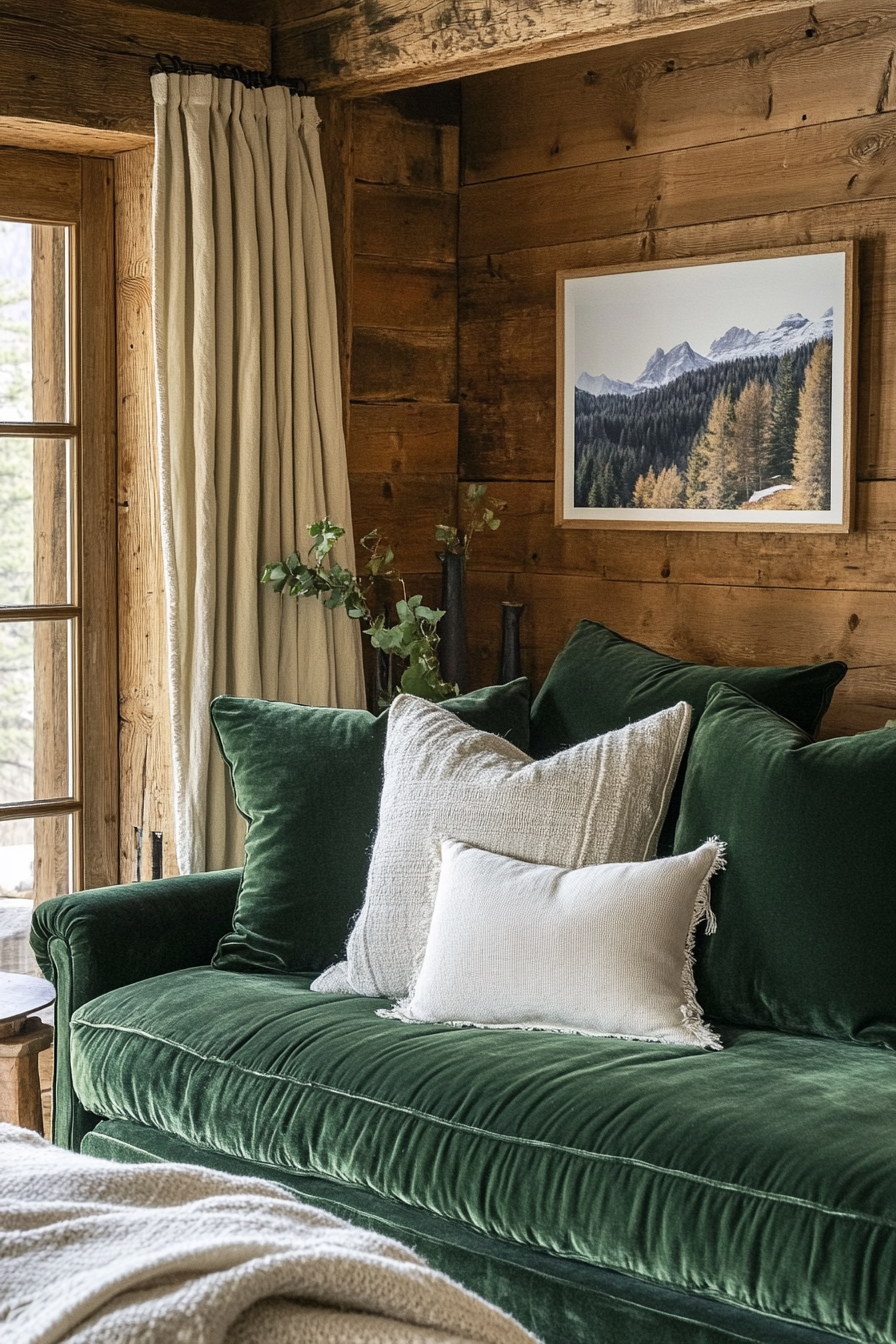 13. Rustic Wooden Frame Sofa in Forest Green (Sofa In Bedroom Ideas) - Sofa In Bedroom Ideas