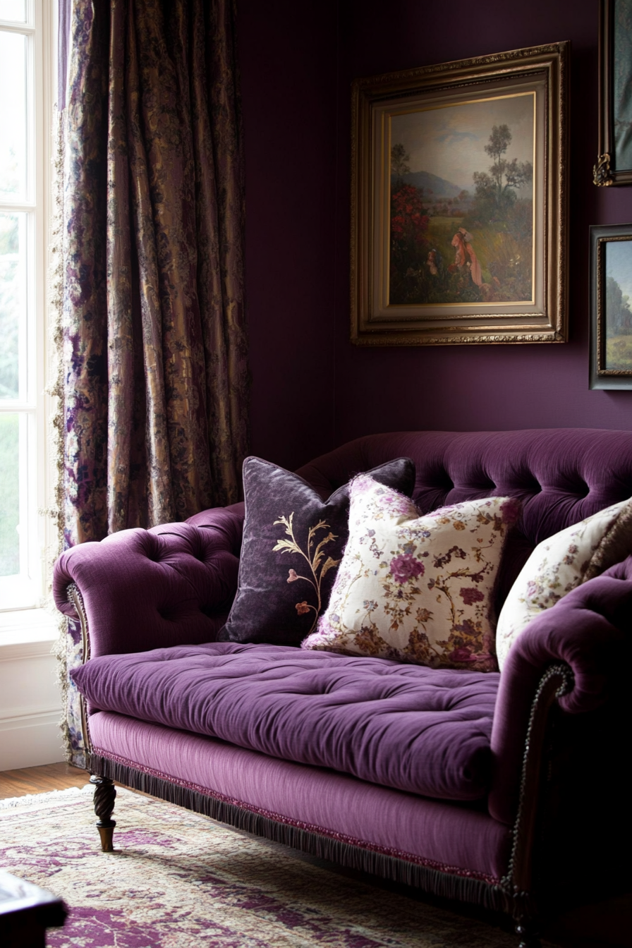 16. Traditional English Roll Arm Sofa in Plum Purple (Sofa In Bedroom Ideas) - Sofa In Bedroom Ideas