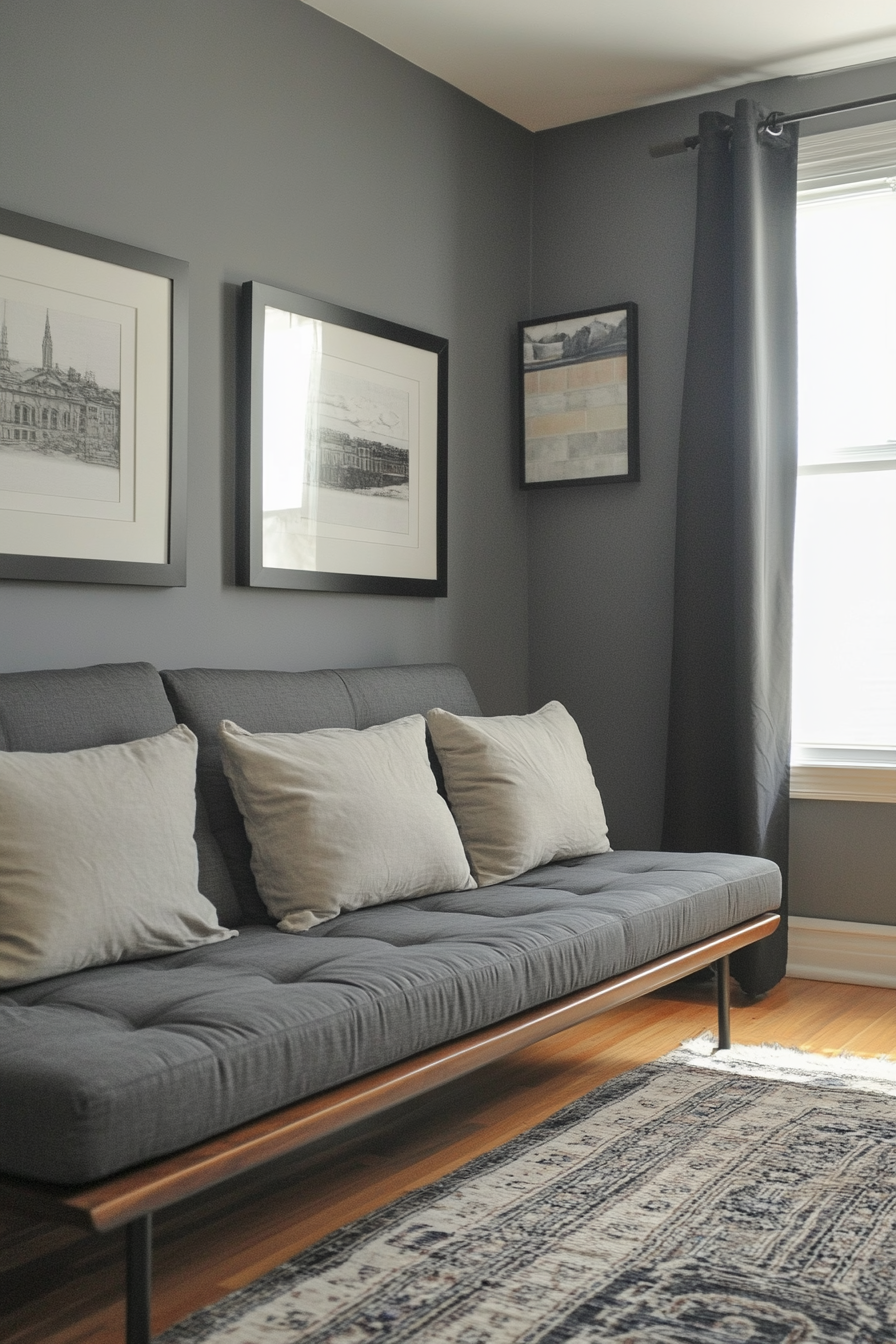 17. Minimalist Futon in Charcoal Gray (Sofa In Bedroom Ideas) - Sofa In Bedroom Ideas