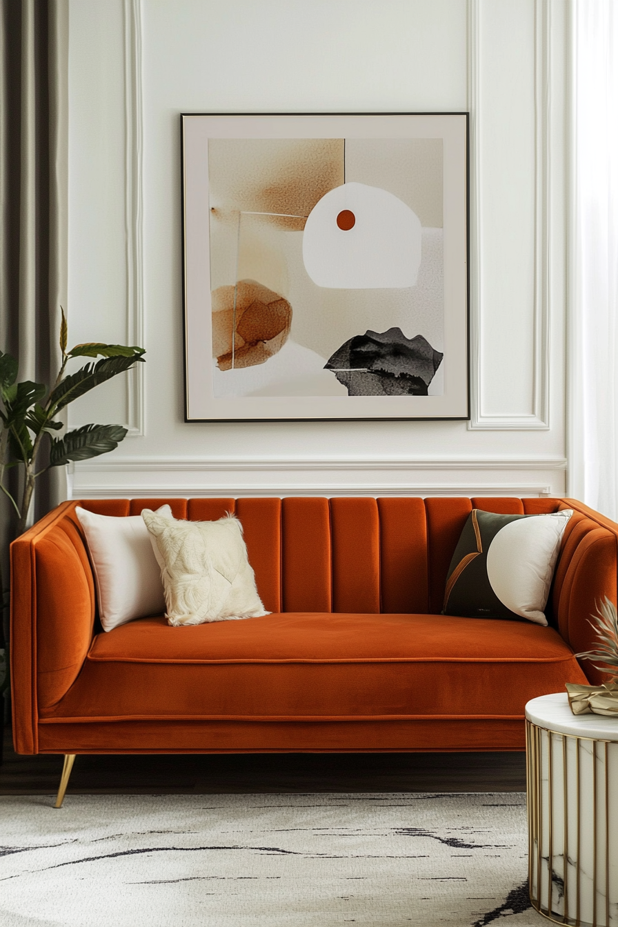19. Retro Tuxedo Sofa in Burnt Orange (Sofa In Bedroom Ideas) - Sofa In Bedroom Ideas