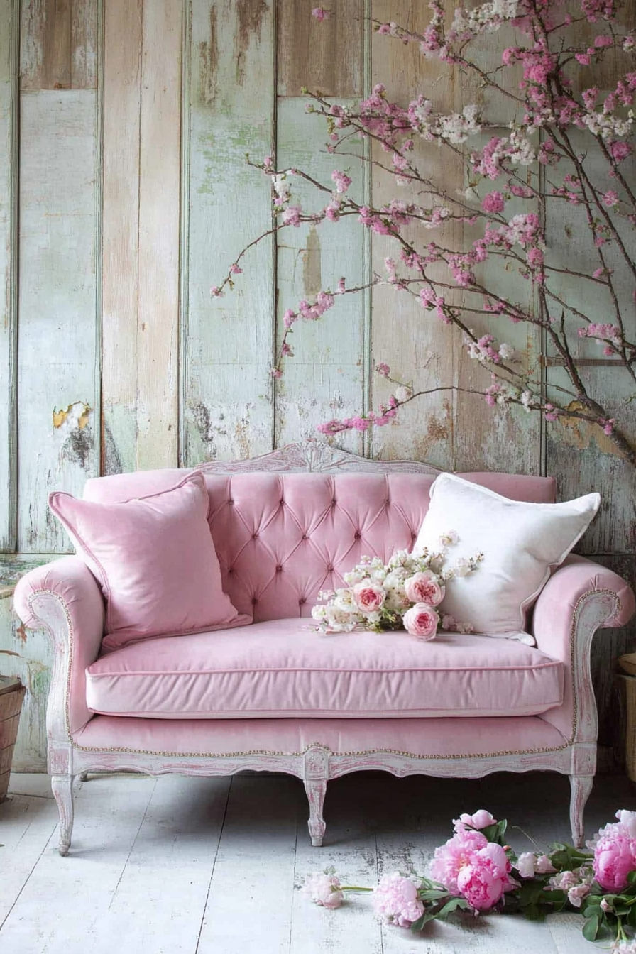 23. Chic Tuxedo Sofa in Blush Pink (Sofa In Bedroom Ideas) - Sofa In Bedroom Ideas