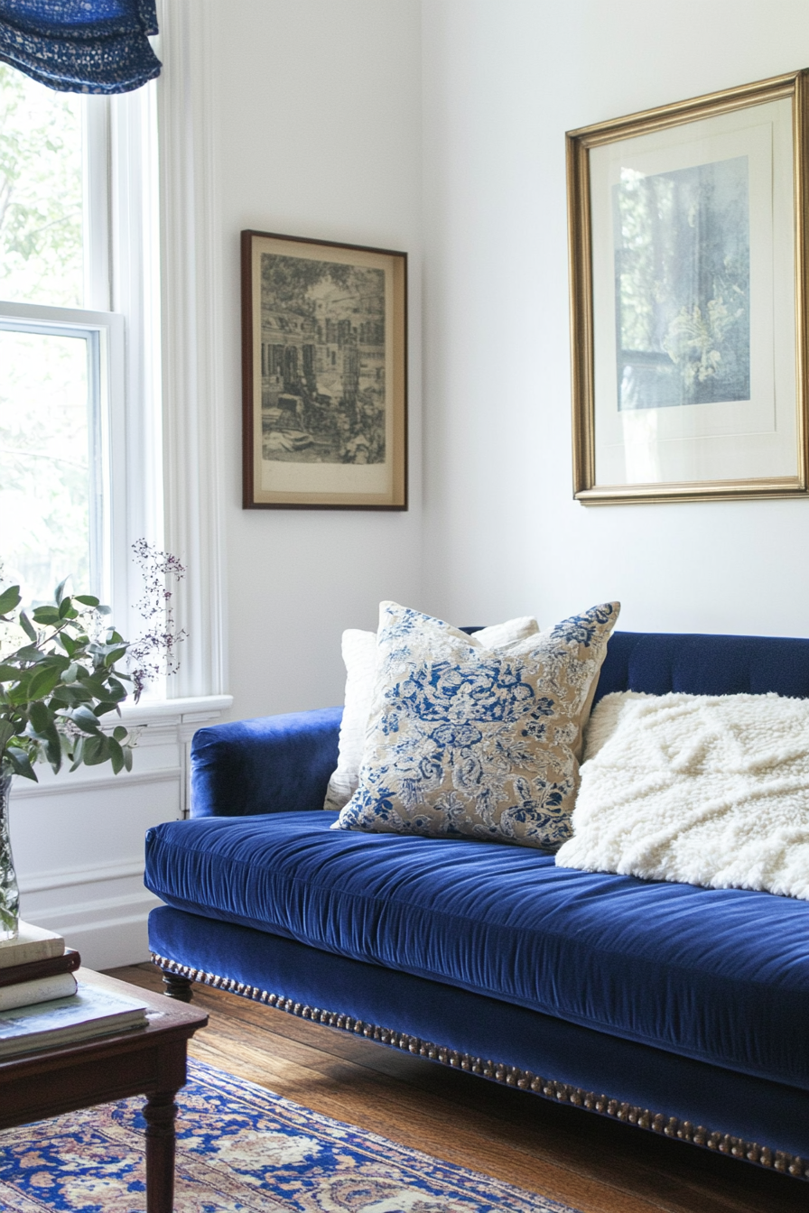 26. Luxurious Velvet Bench in Royal Blue (Sofa In Bedroom Ideas) - Sofa In Bedroom Ideas