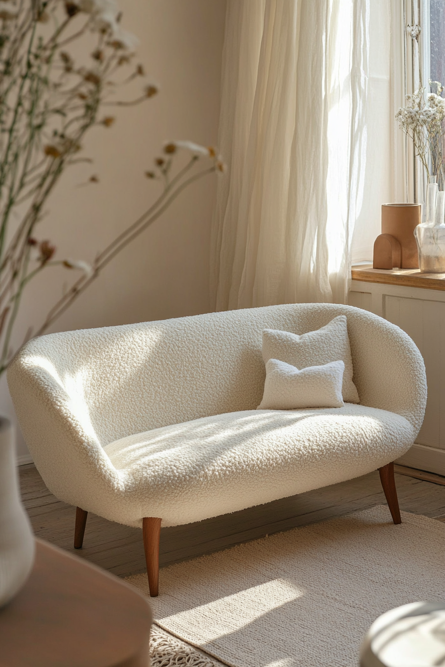 27. Contemporary Bouclé Sofa in Ivory (Sofa In Bedroom Ideas) - Sofa In Bedroom Ideas