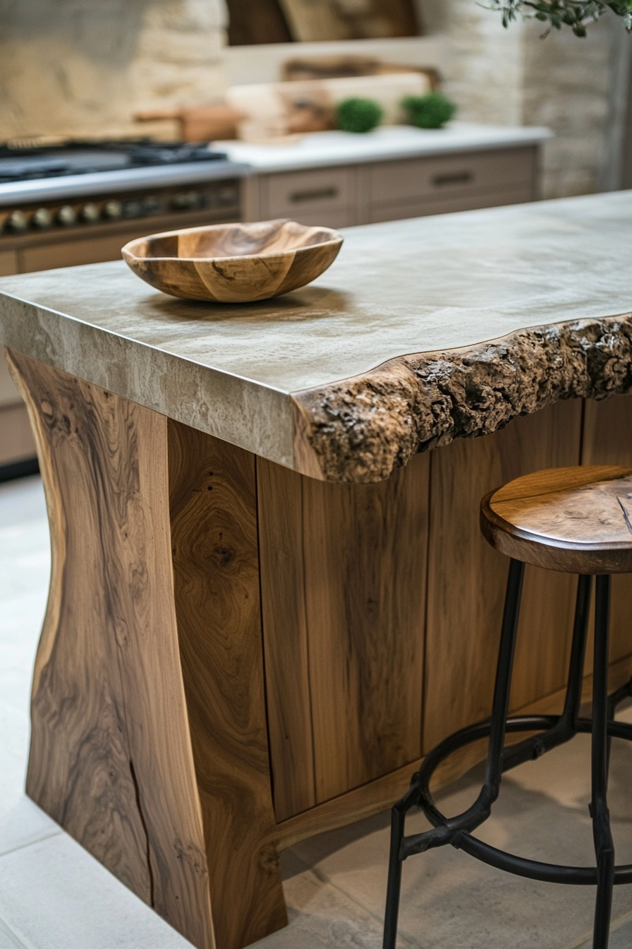 7. Rustic Oak Island with Stone Countertop (Farmhouse Kitchen Island Ideas) - Farmhouse Kitchen Island Ideas