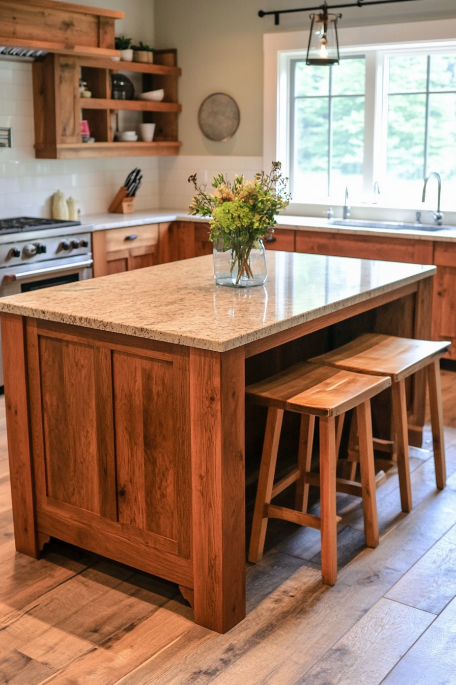 27. Cherry Wood Island with Granite Top (Farmhouse Kitchen Island Ideas) - Farmhouse Kitchen Island Ideas