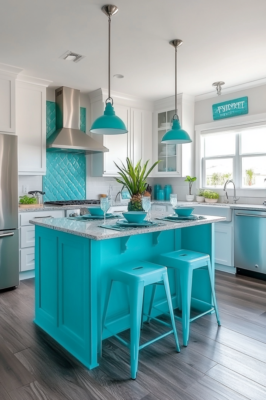 10. Turquoise Touches (Blue Kitchen Ideas) - Blue Kitchen Ideas