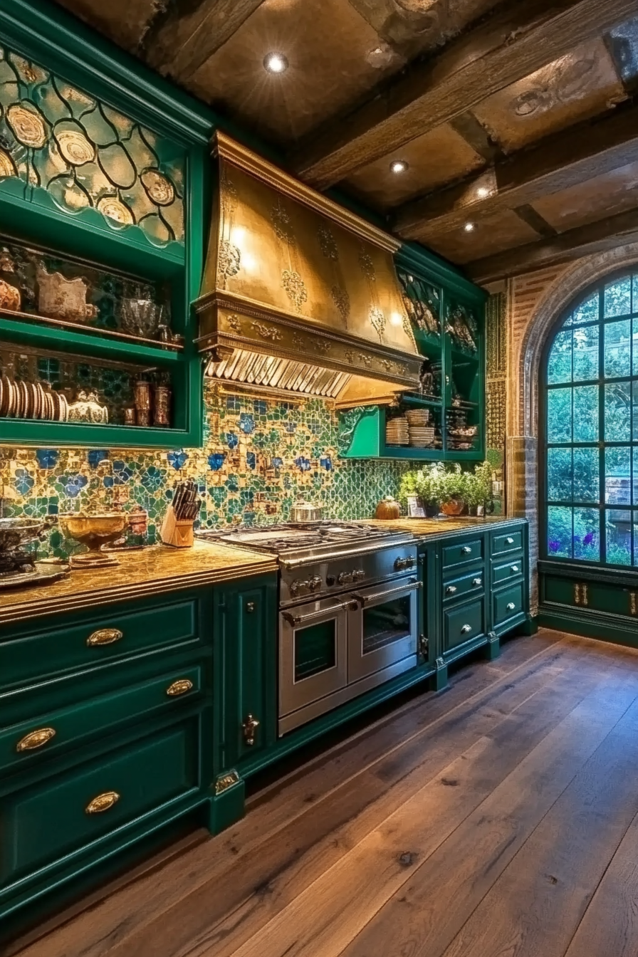 7. Bold Jewel Tones (Long Kitchen Ideas) - Long Kitchen Ideas