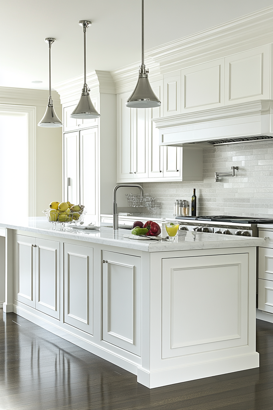 10. Classic White with a Twist (Long Kitchen Ideas) - Long Kitchen Ideas