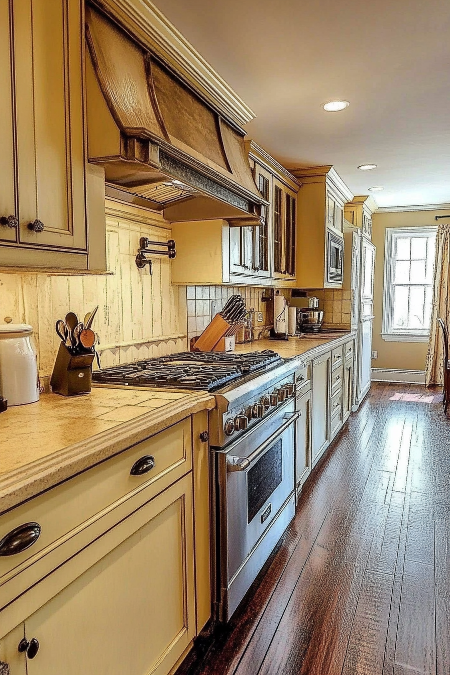 12. French Country Charm (Long Kitchen Ideas) - Long Kitchen Ideas