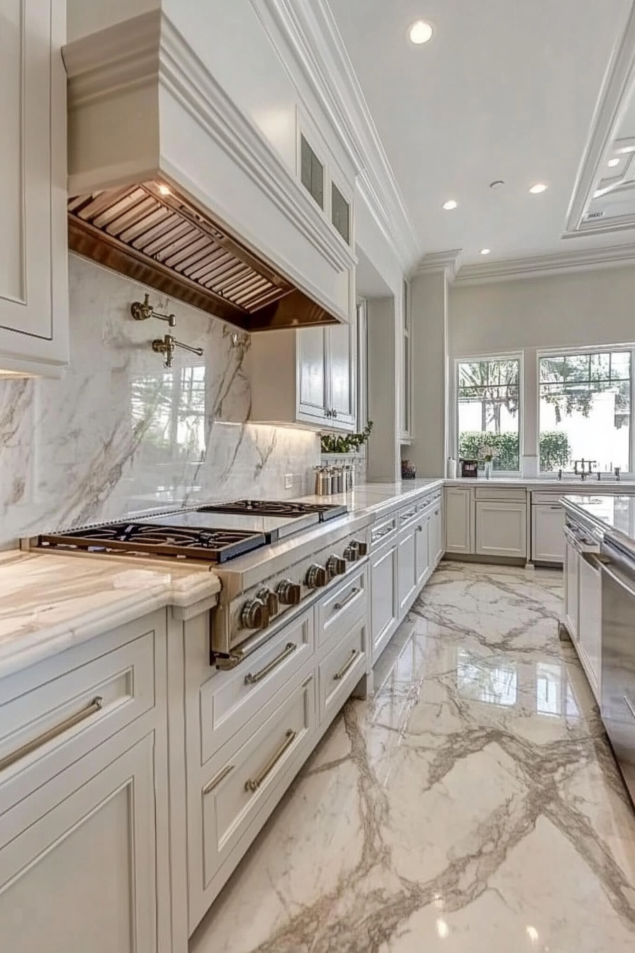 24. Marble Elegance (Long Kitchen Ideas) - Long Kitchen Ideas