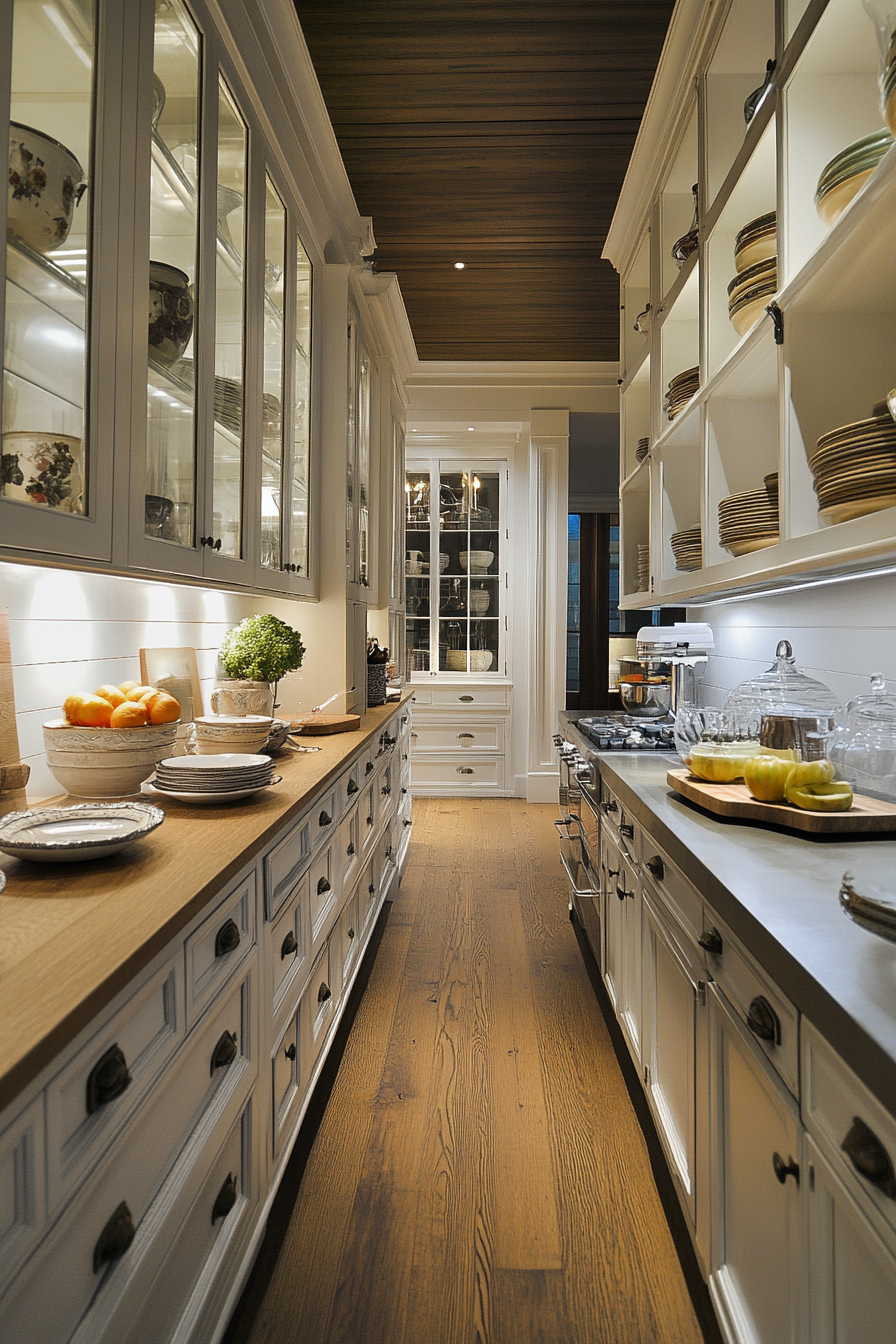 26. Glass Front Cabinets (Long Kitchen Ideas) - Long Kitchen Ideas