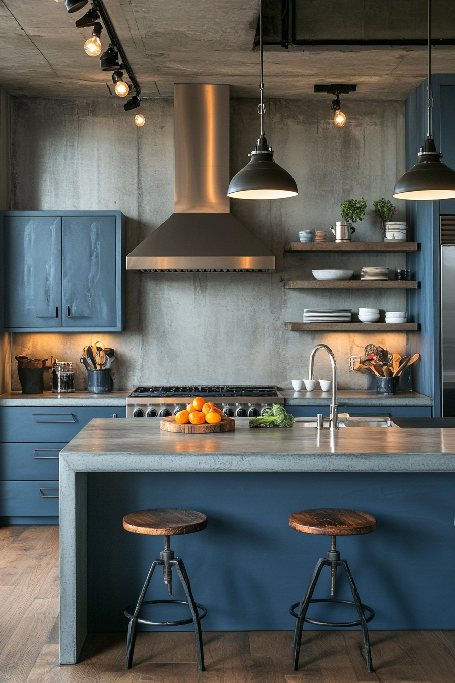 4. Steel Blue Industrial Chic (Blue And Gray Kitchen Ideas) - Blue And Gray Kitchen Ideas