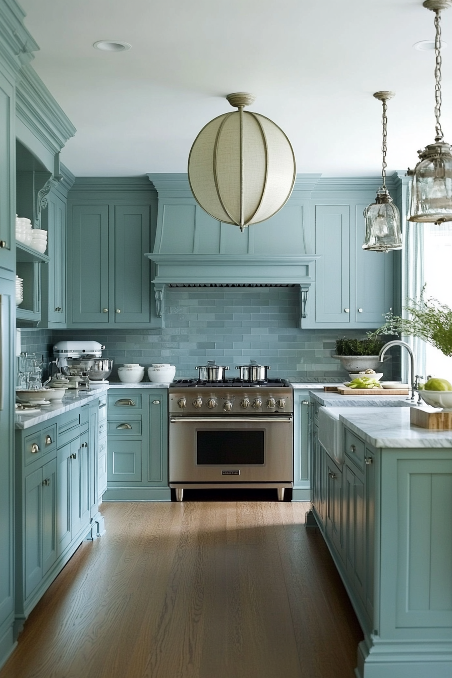 7. Muted Blue-Green Retreat (Blue And Gray Kitchen Ideas) - Blue And Gray Kitchen Ideas
