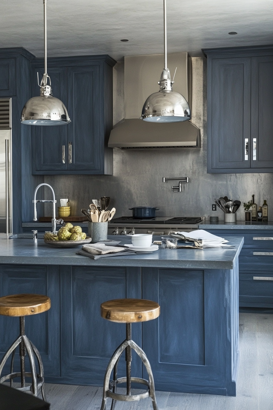 24. Blue Slate and Silver Contemporary (Blue And Gray Kitchen Ideas) - Blue And Gray Kitchen Ideas