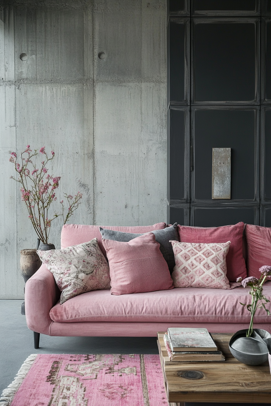 5. Industrial Fusion (Pink And Grey Living Room Ideas) - Pink And Grey Living Room Ideas