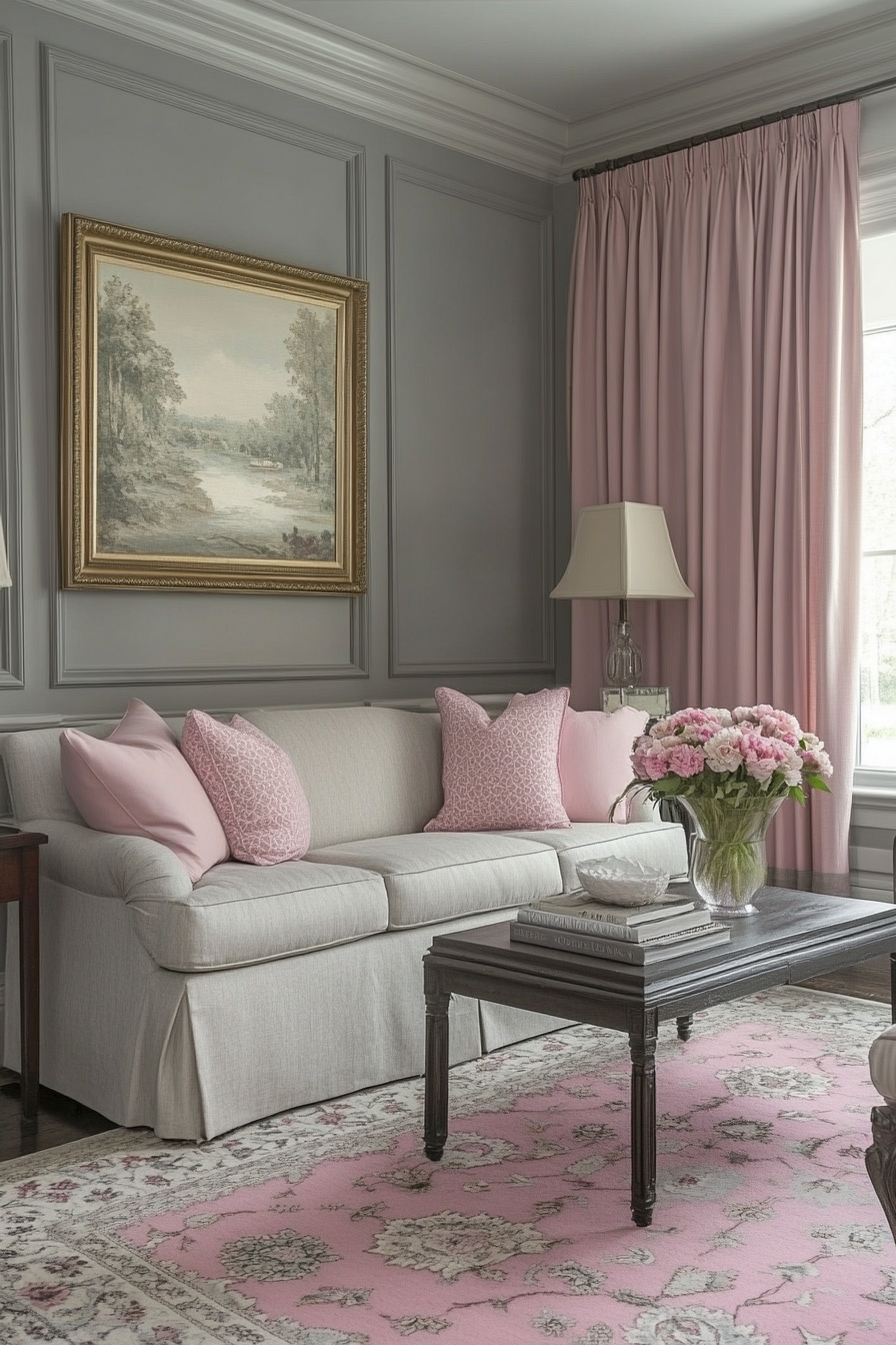 13. Traditional Elegance (Pink And Grey Living Room Ideas) - Pink And Grey Living Room Ideas